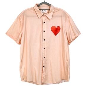 BoozeLeLe Short Sleeve Button Down Shirt Adult XL Peach Heart Graphic Cotton
